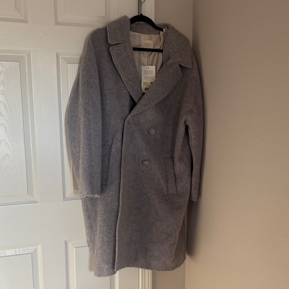 Sezane Pale Gray Double-Breasted Wool Pea Coat - Picture 3 of 10